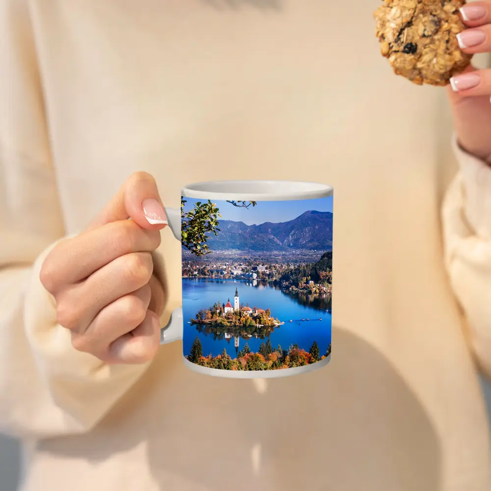 Lake Bled Island Church Slovenia Mountains – Mugs