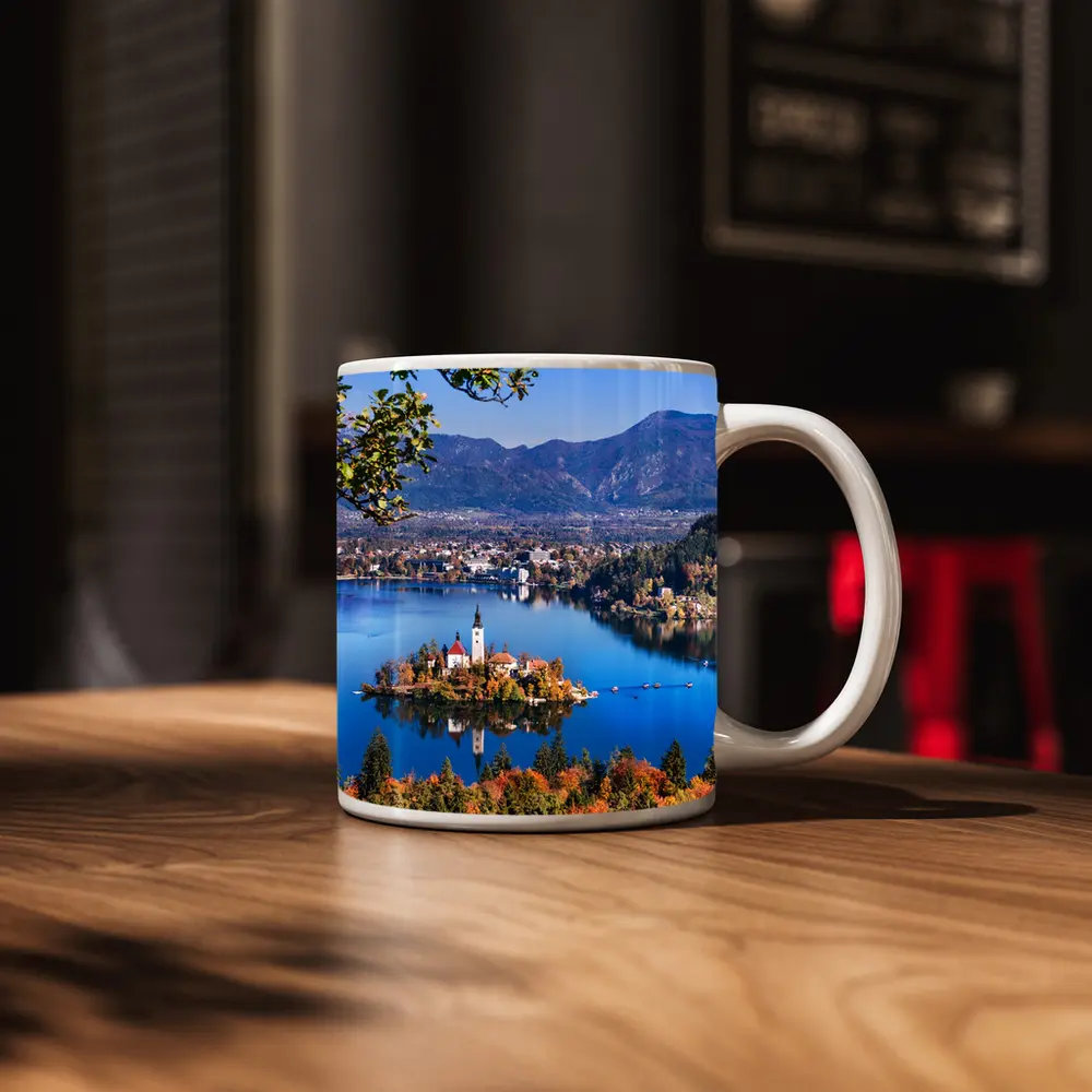 Lake Bled Island Church Slovenia Mountains – Mugs