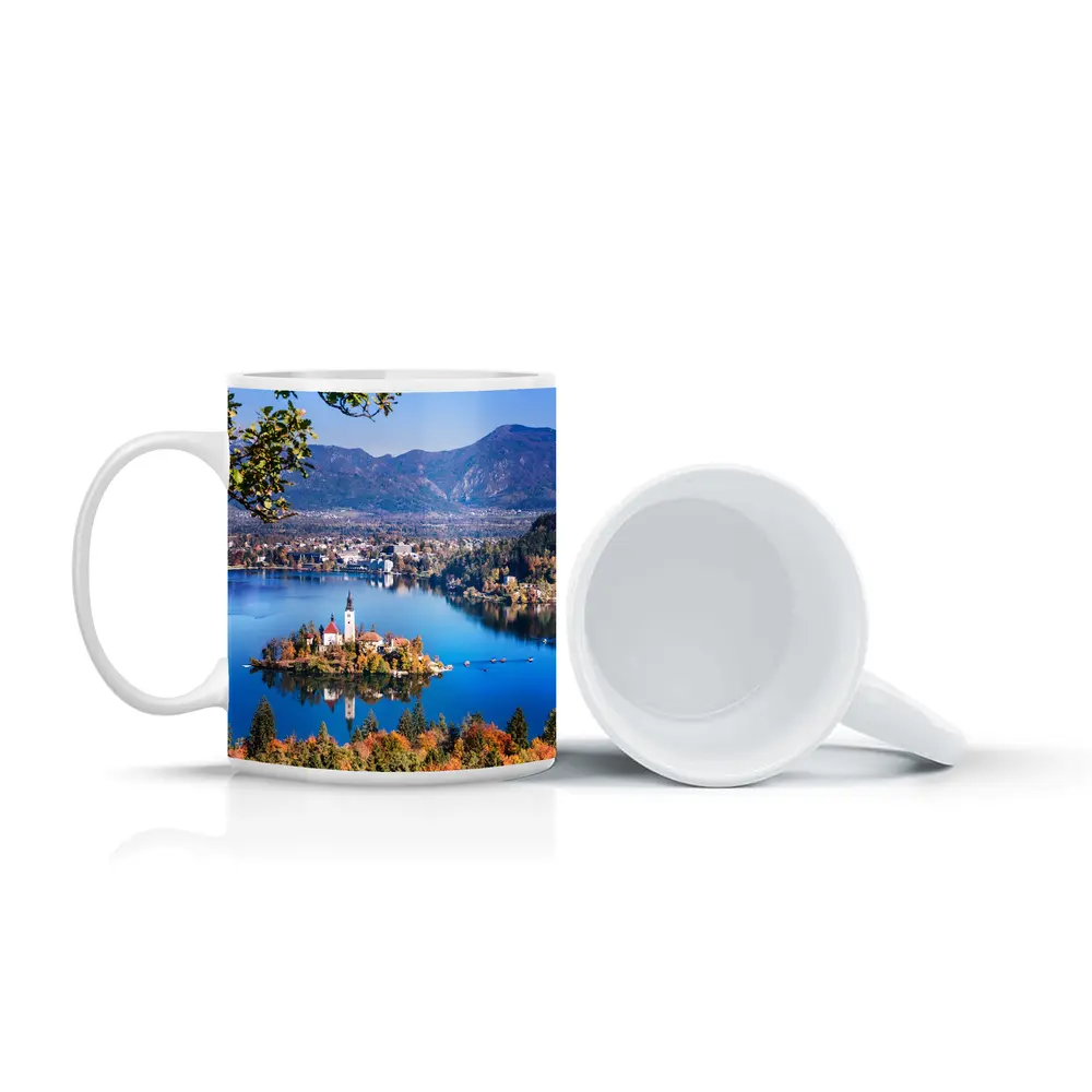 Lake Bled Island Church Slovenia Mountains – Mugs