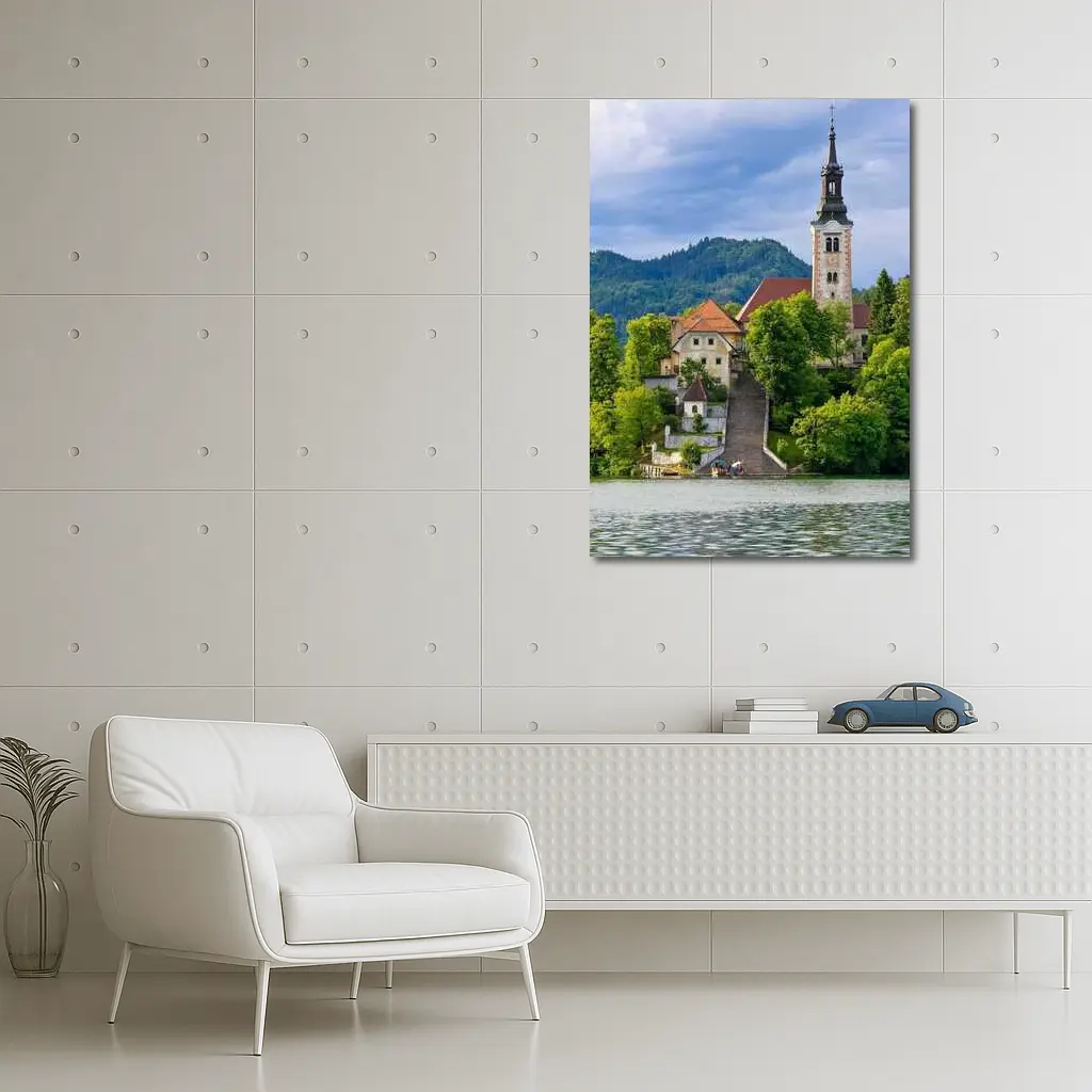 Lake Bled Island Church Slovenia Green Mountains – Wall Art