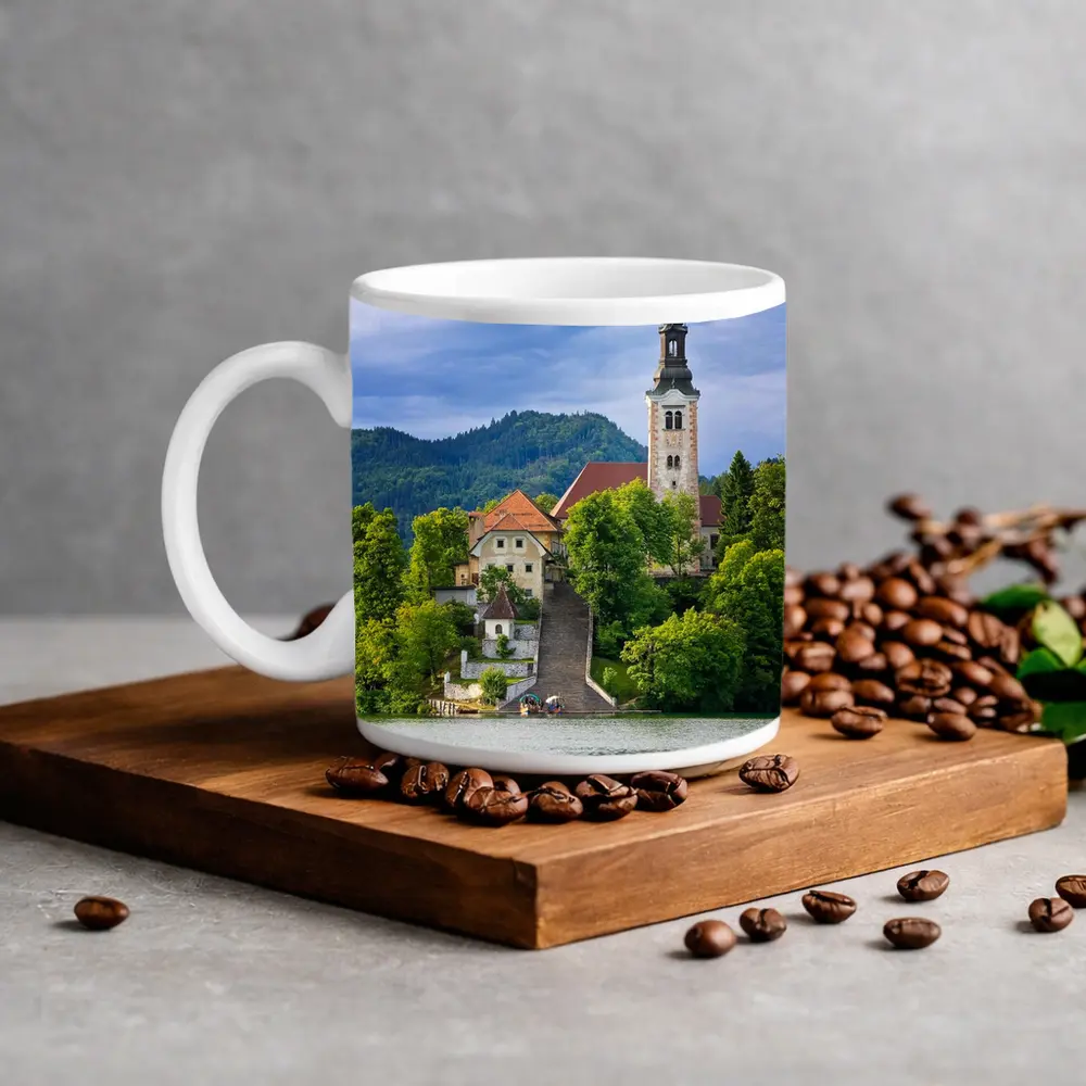 Lake Bled Island Church Slovenia Green Mountains – Mugs