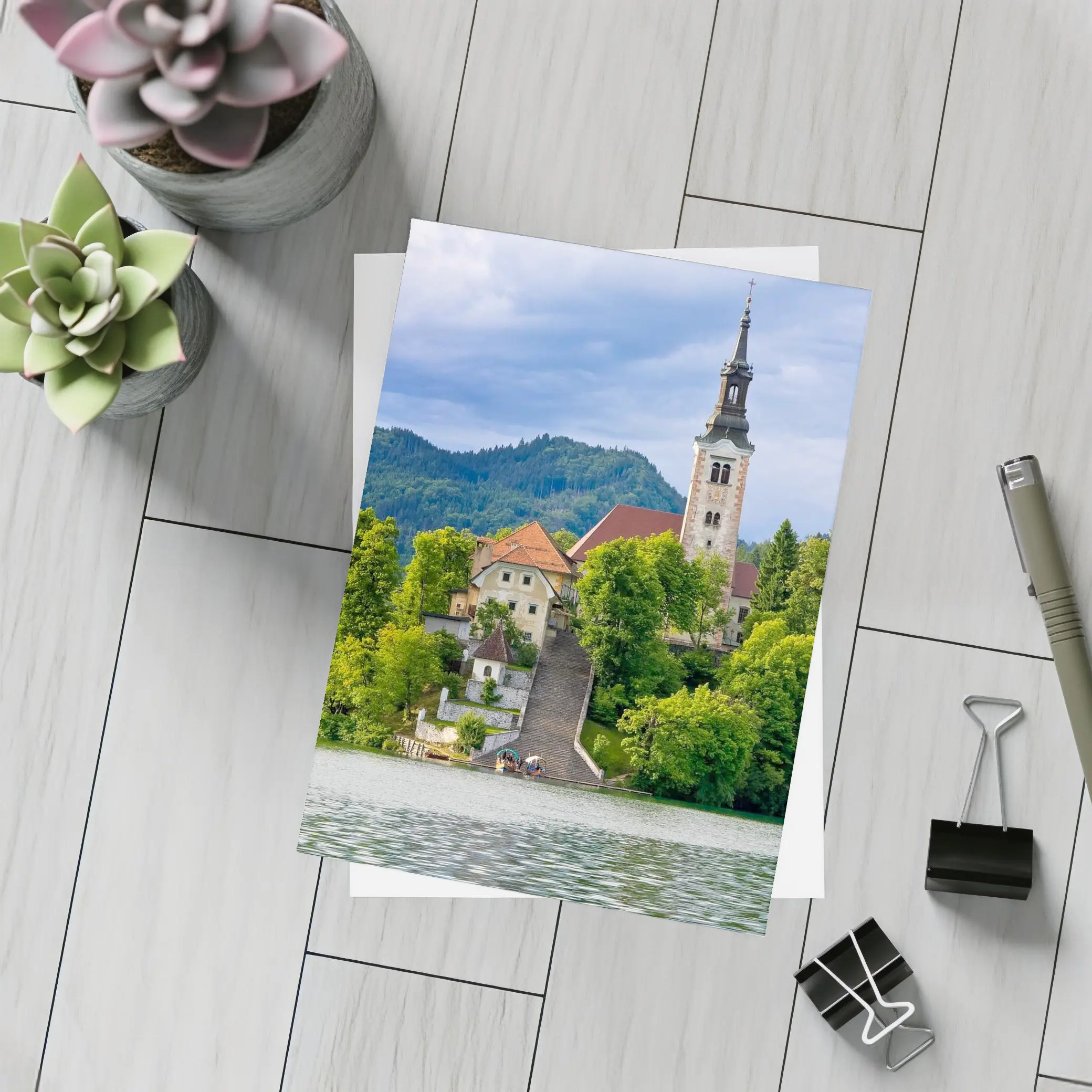 Lake Bled Island Church Slovenia Green Mountains – Postcards