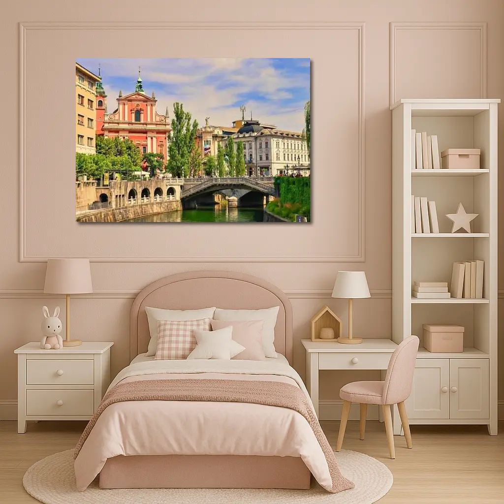 Ljubljana Slovenia Church River Bridge Cityscape – Wall Art