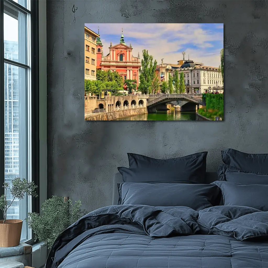 Ljubljana Slovenia Church River Bridge Cityscape – Wall Art
