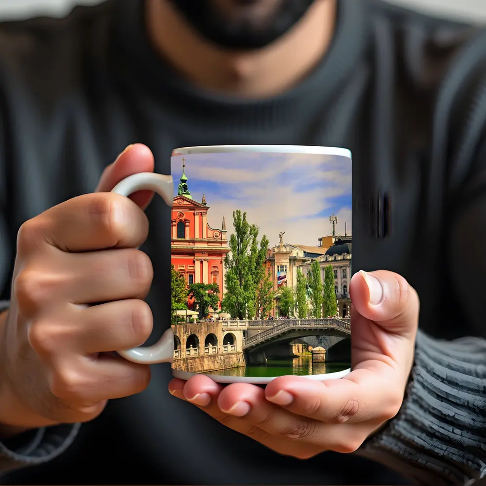 Ljubljana Slovenia Church River Bridge Cityscape – Mugs