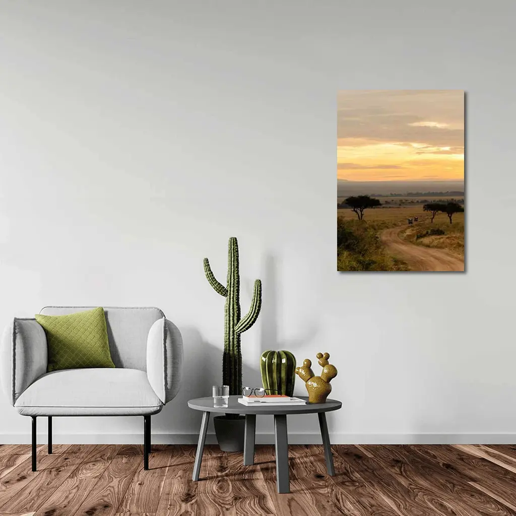 Safari Jeeps Dirt Road African Savanna Sunset – Wall Art
