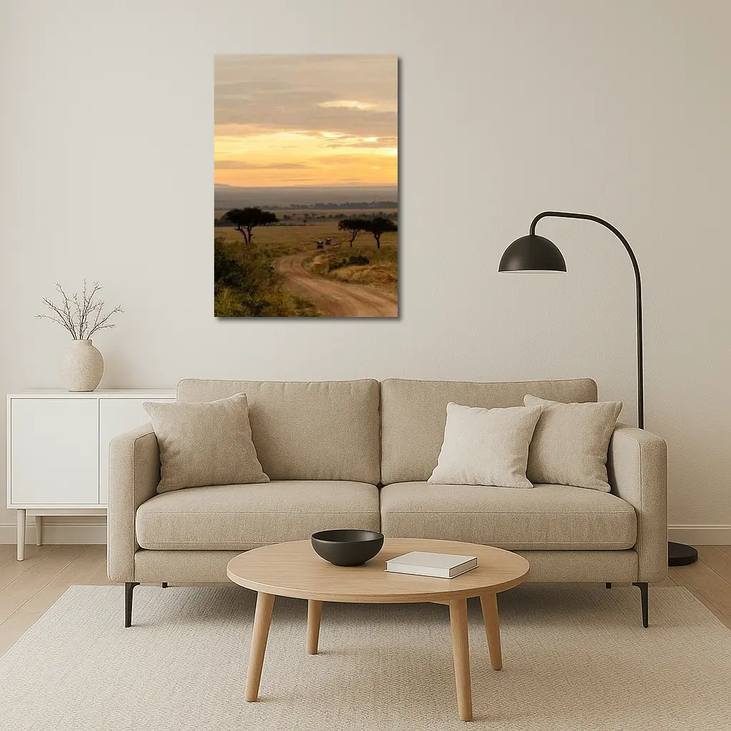 Safari Jeeps Dirt Road African Savanna Sunset – Wall Art