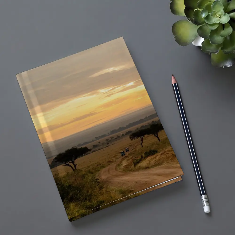Safari Jeeps Dirt Road African Savanna Sunset – Notebooks