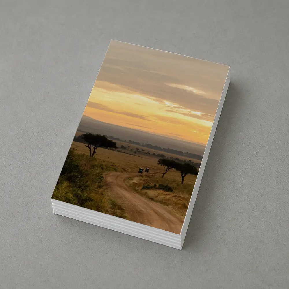 Safari Jeeps Dirt Road African Savanna Sunset – Postcards