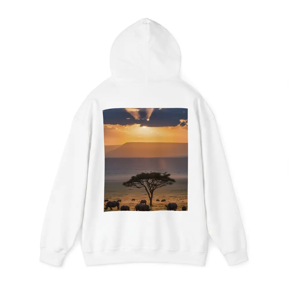 Rhinos Grazing African Savanna Sunset Acacia – Hoodies
