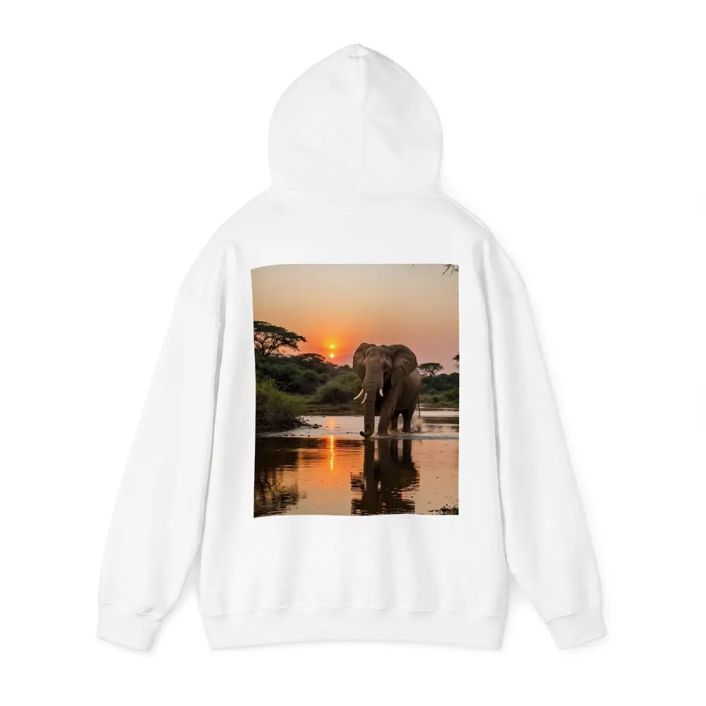 African Elephant at Sunset River Reflection – Hoodies