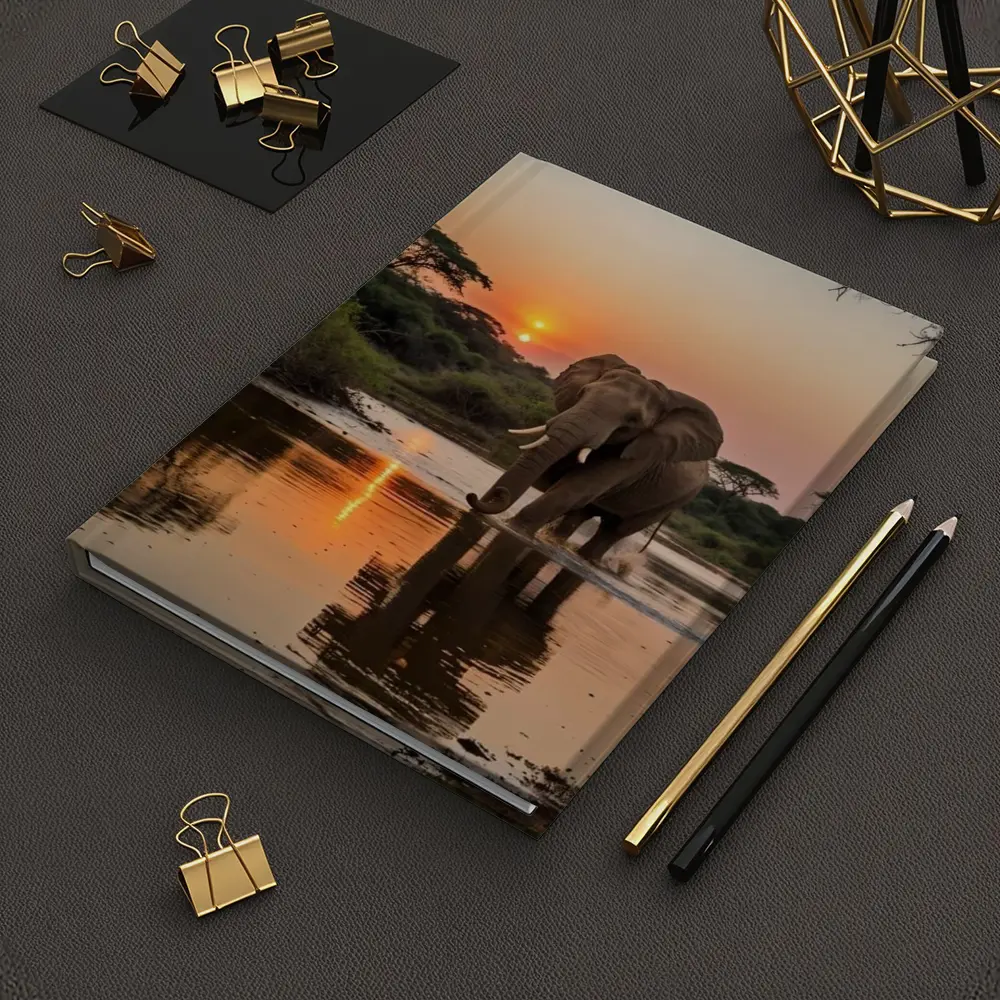 African Elephant at Sunset River Reflection – Notebooks