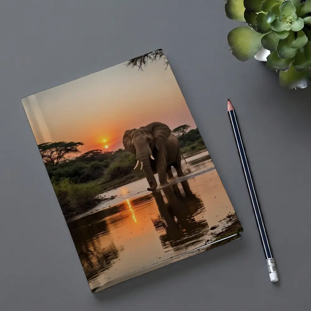 African Elephant at Sunset River Reflection – Notebooks