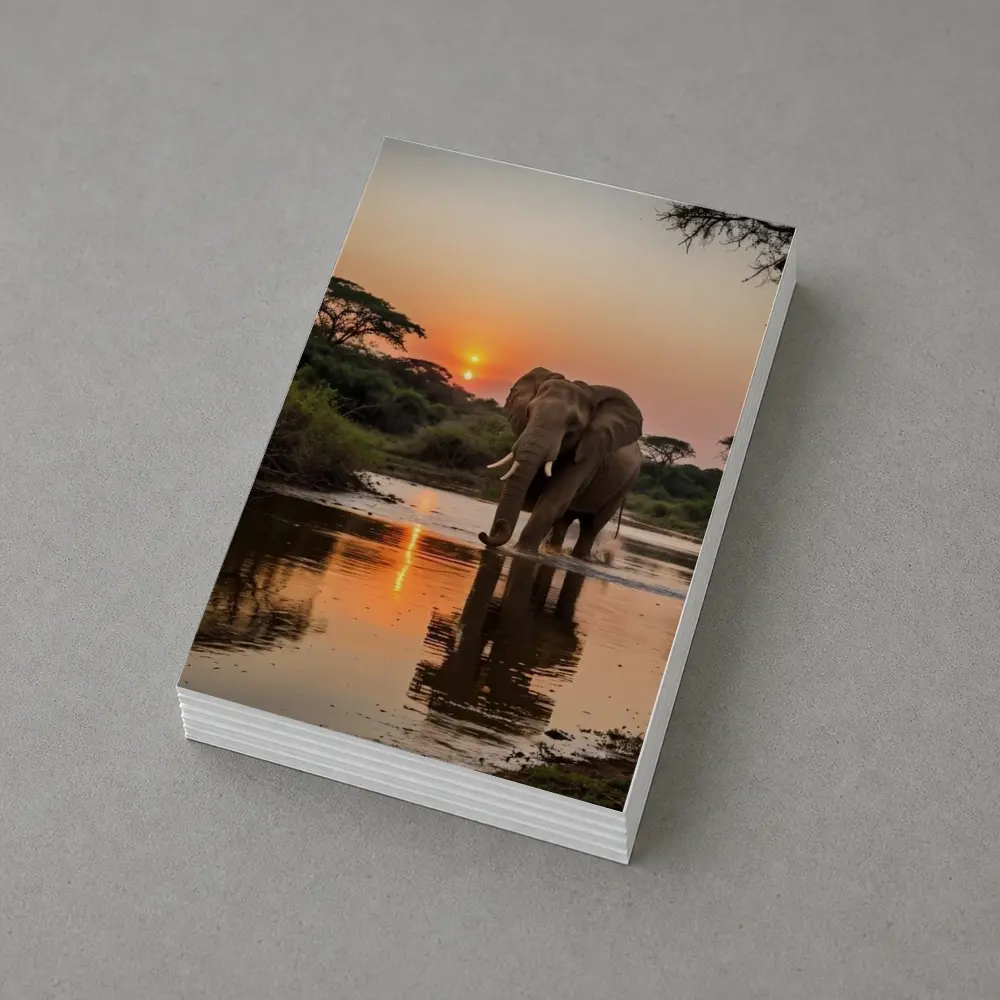 African Elephant at Sunset River Reflection – Postcards