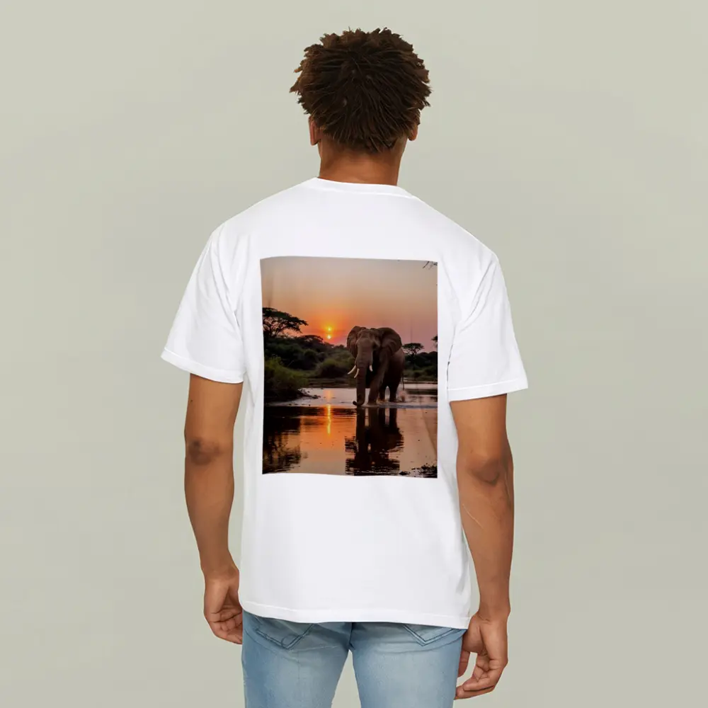 African Elephant at Sunset River Reflection – T-Shirts