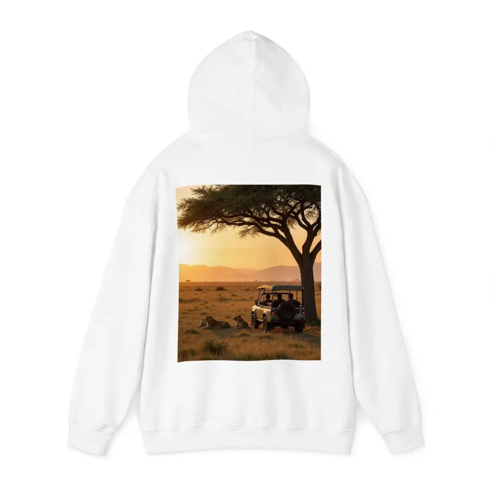Lions Resting Safari Jeep African Savanna Sunset – Hoodies