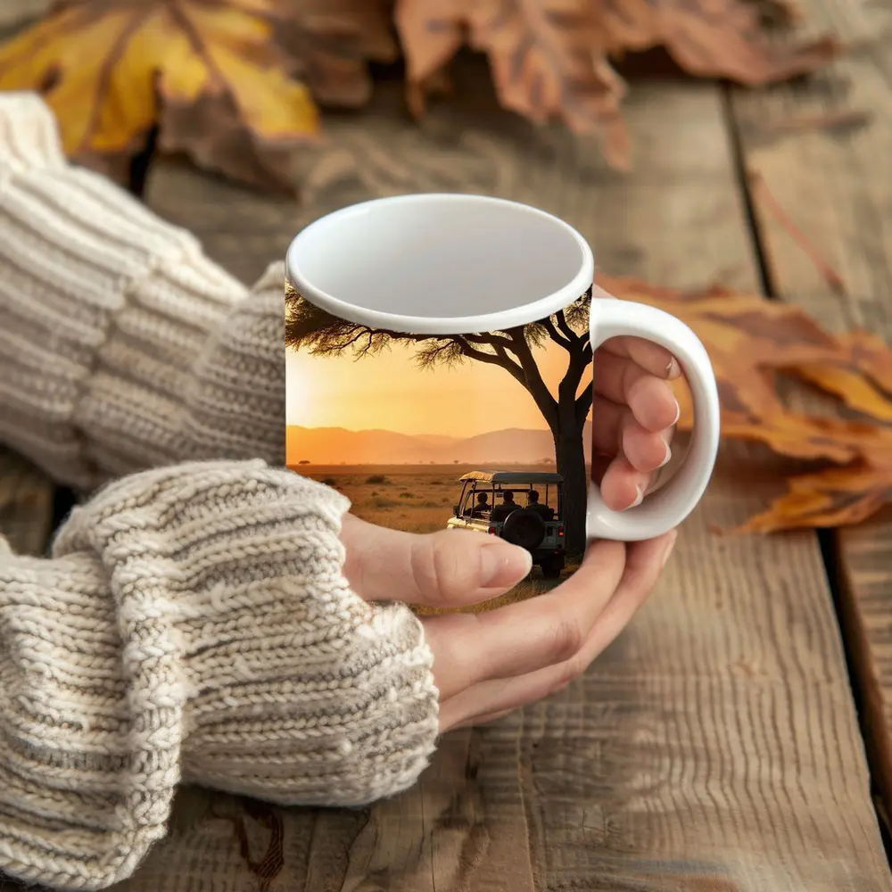 Lions Resting Safari Jeep African Savanna Sunset – Mugs