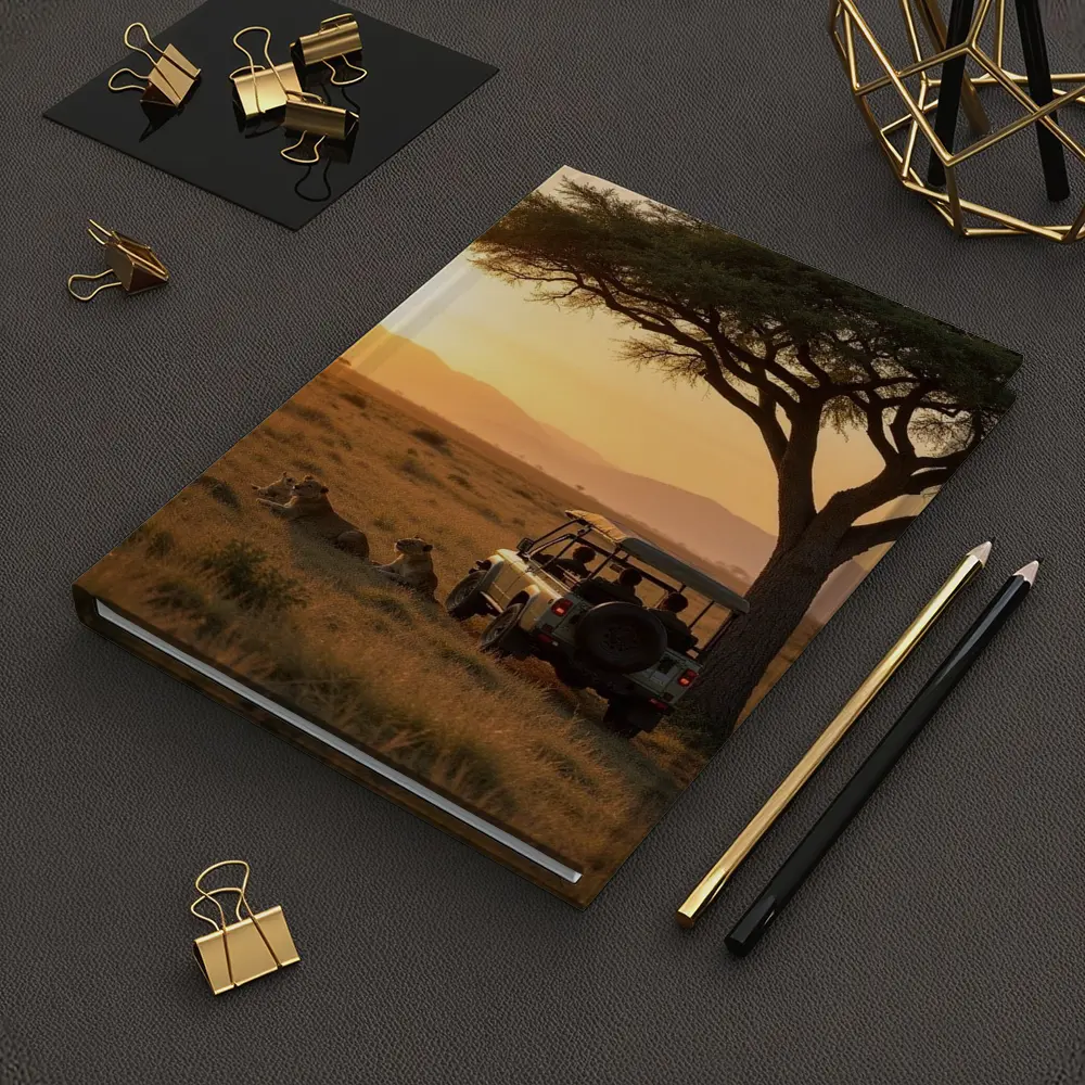 Lions Resting Safari Jeep African Savanna Sunset – Notebooks