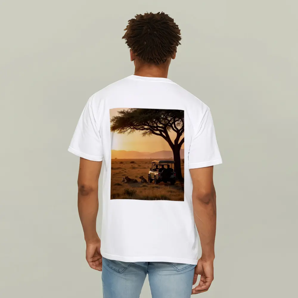 Lions Resting Safari Jeep African Savanna Sunset – T-Shirts
