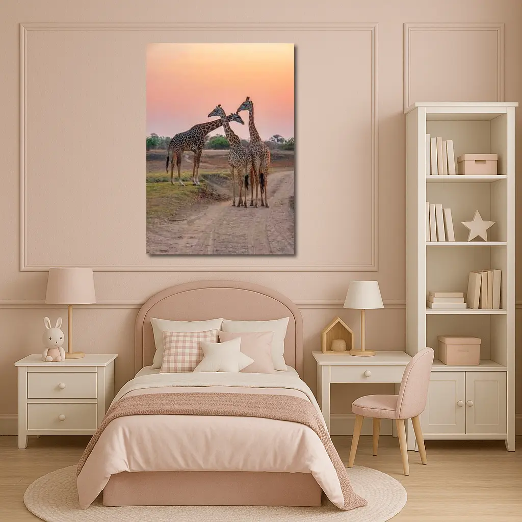 Three Giraffes on African Savanna Sunset – Wall Art