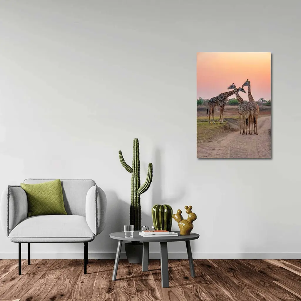 Three Giraffes on African Savanna Sunset – Wall Art