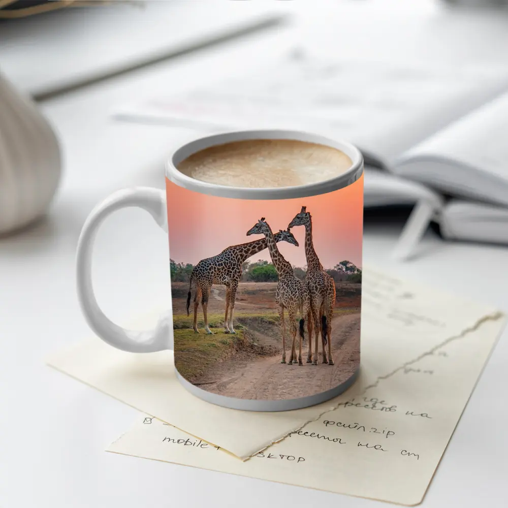 Three Giraffes on African Savanna Sunset – Mugs