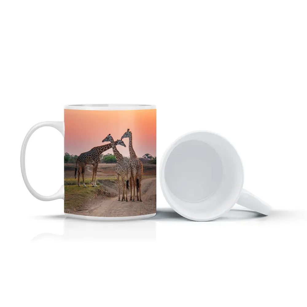 Three Giraffes on African Savanna Sunset – Mugs