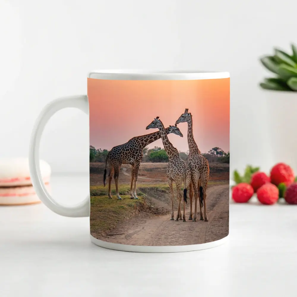 Three Giraffes on African Savanna Sunset – Mugs