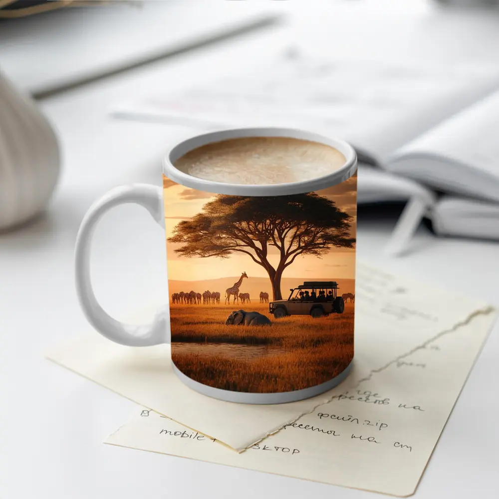African Safari Jeep Golden Savanna Sunset – Mugs