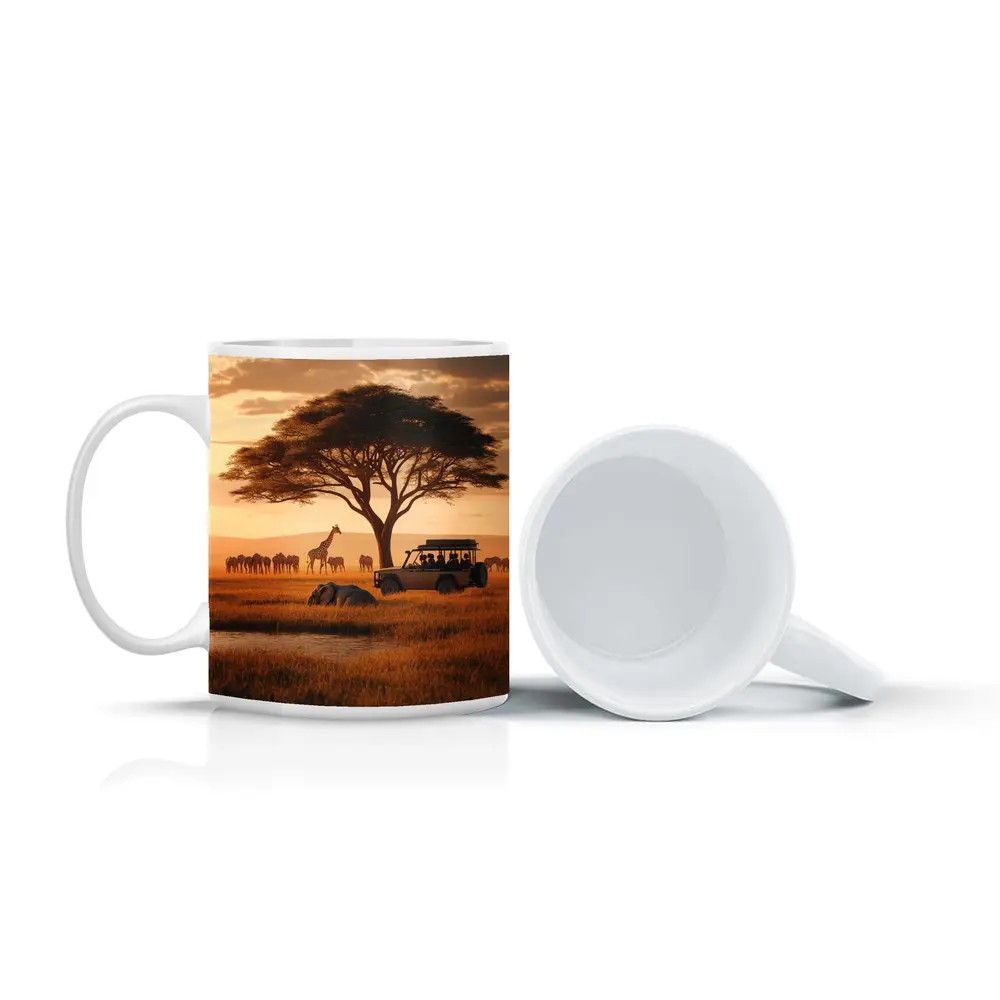 African Safari Jeep Golden Savanna Sunset – Mugs