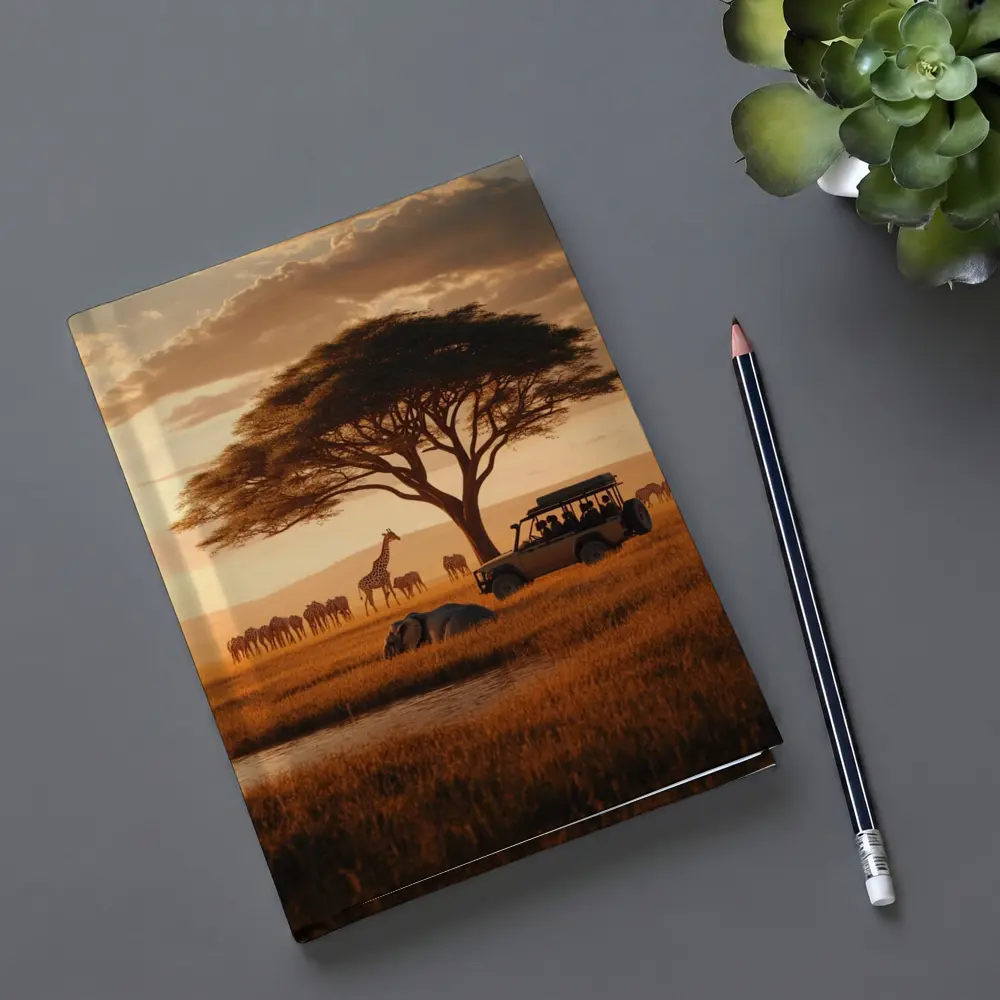 African Safari Jeep Golden Savanna Sunset – Notebooks