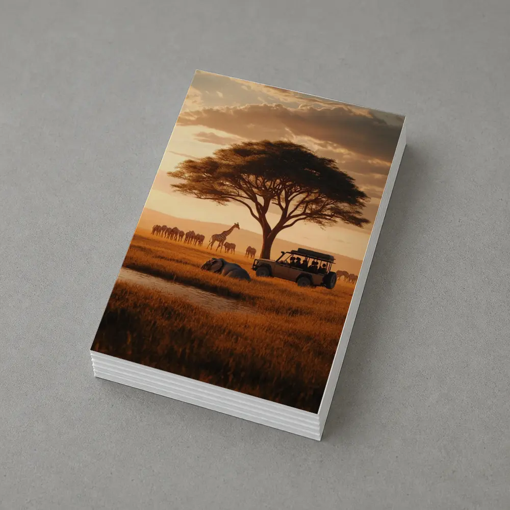 African Safari Jeep Golden Savanna Sunset – Postcards