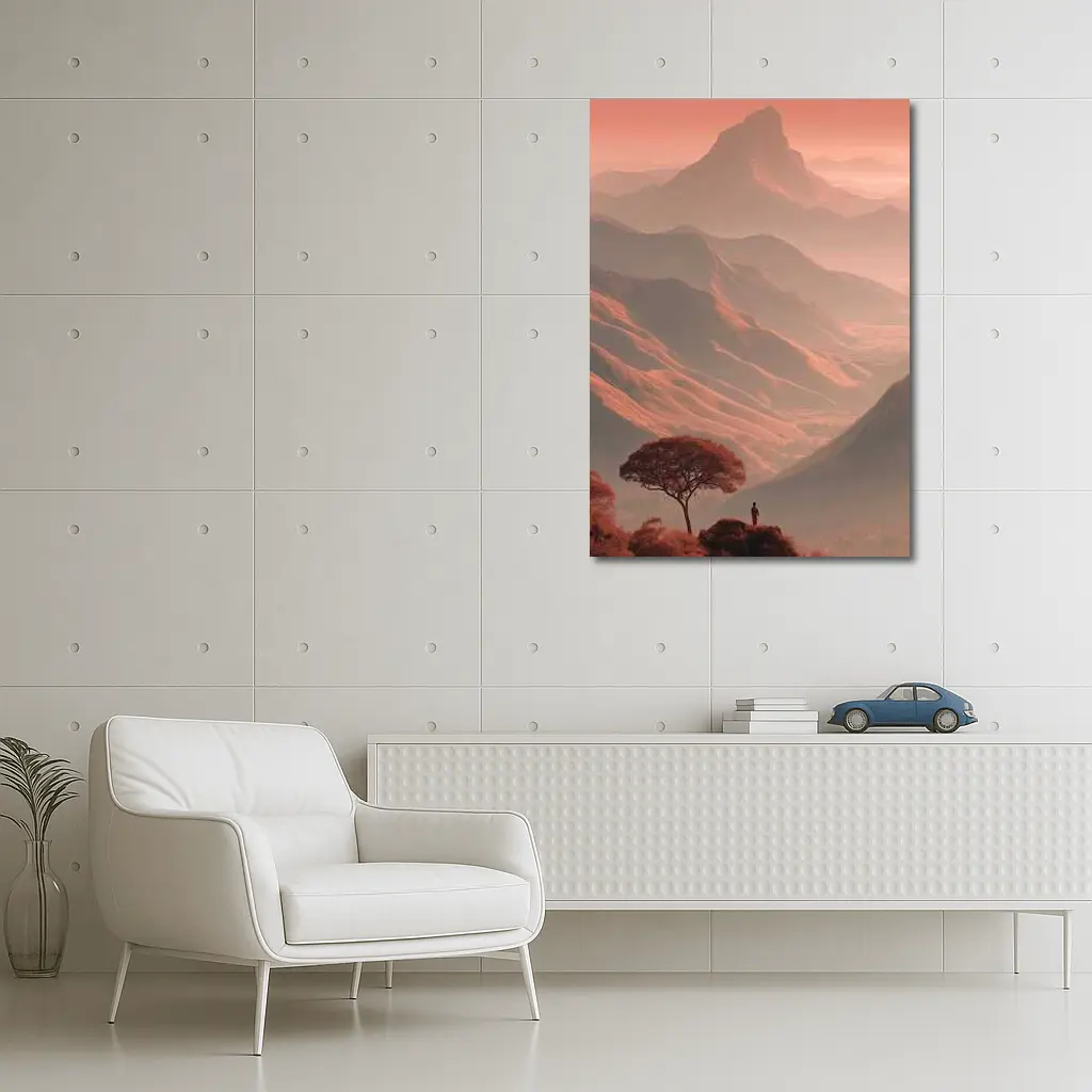 Lone Figure Mountain Valley Terracotta Landscape – Wall Art