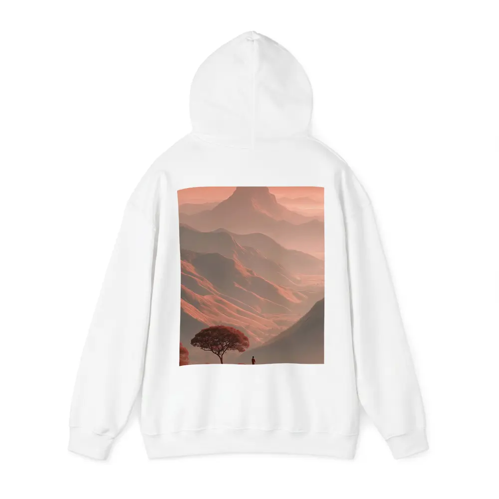 Lone Figure Mountain Valley Terracotta Landscape – Hoodies