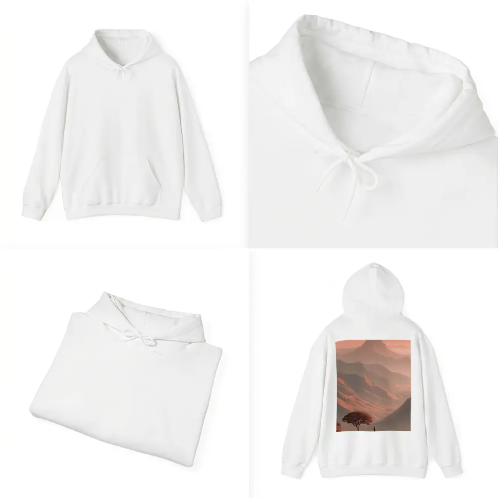 Lone Figure Mountain Valley Terracotta Landscape – Hoodies