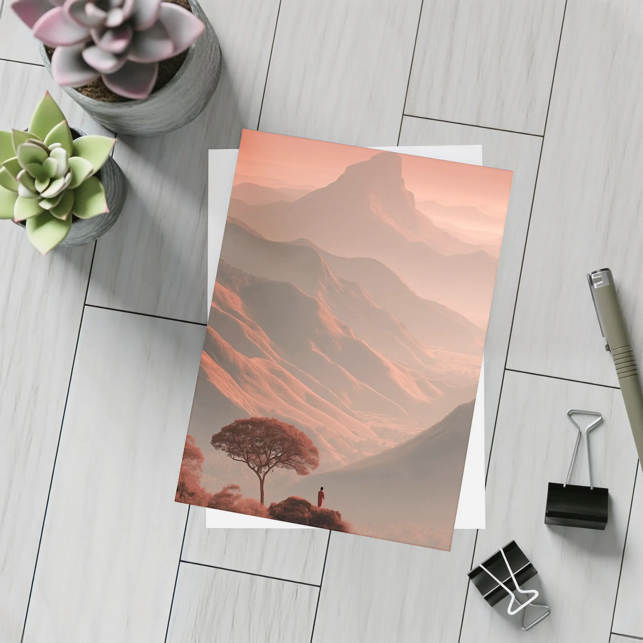 Lone Figure Mountain Valley Terracotta Landscape – Postcards