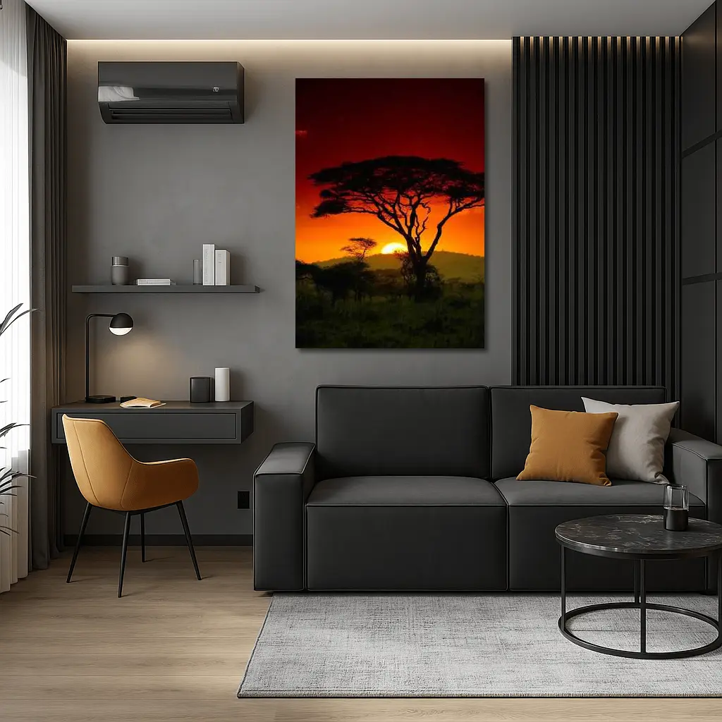 African Savanna Sunset Acacia Tree Silhouette – Wall Art