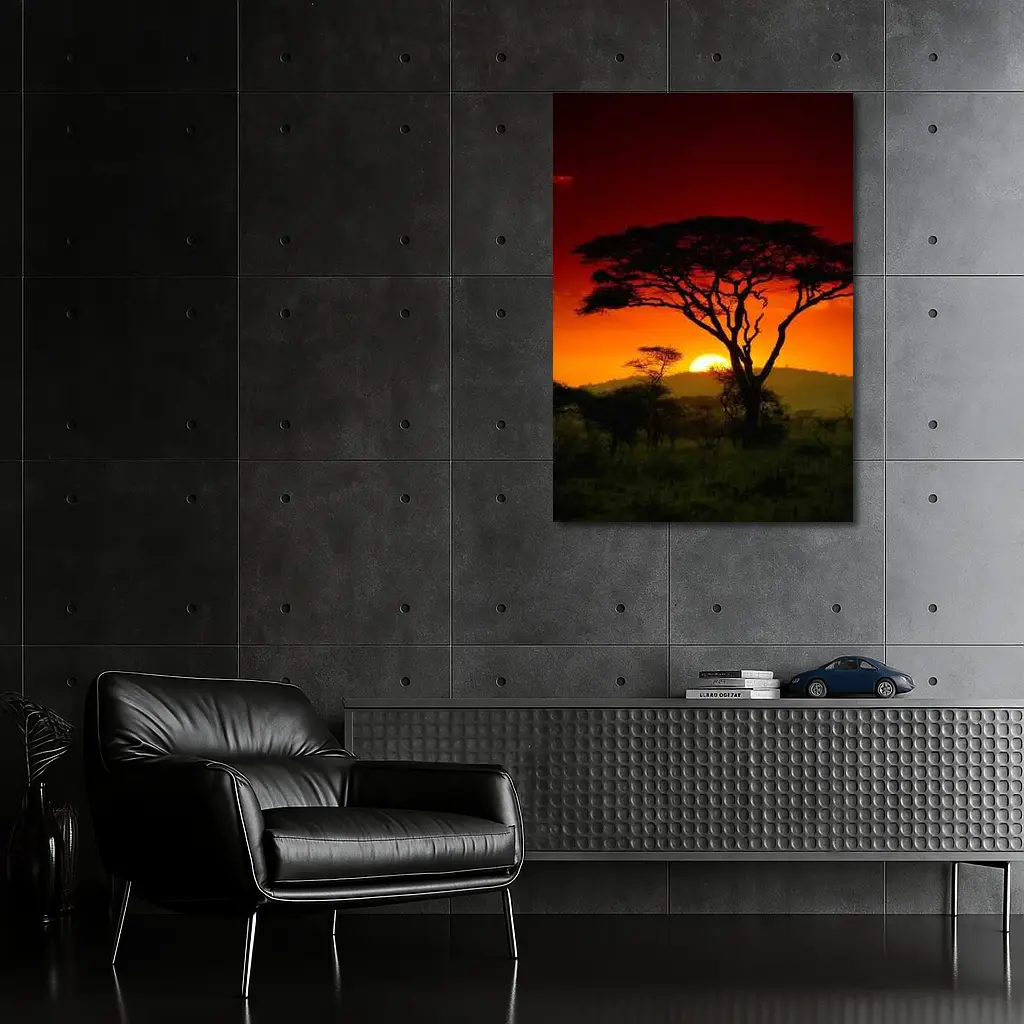 African Savanna Sunset Acacia Tree Silhouette – Wall Art