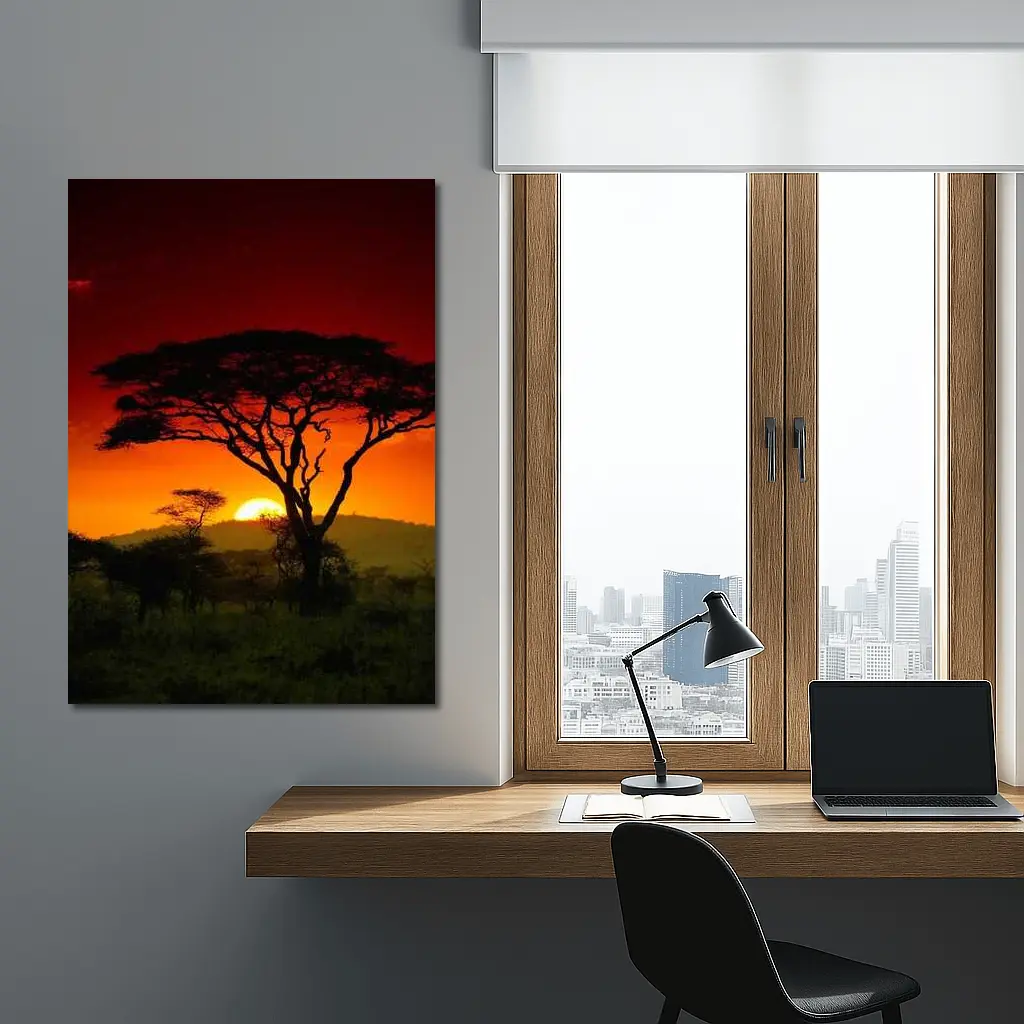 African Savanna Sunset Acacia Tree Silhouette – Wall Art
