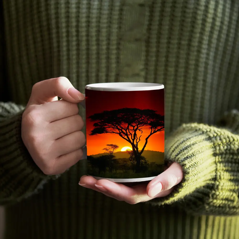 African Savanna Sunset Acacia Tree Silhouette – Mugs