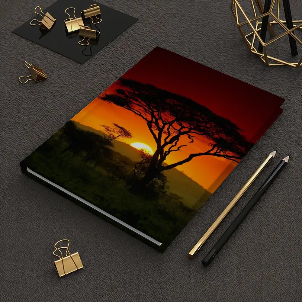 African Savanna Sunset Acacia Tree Silhouette – Notebooks