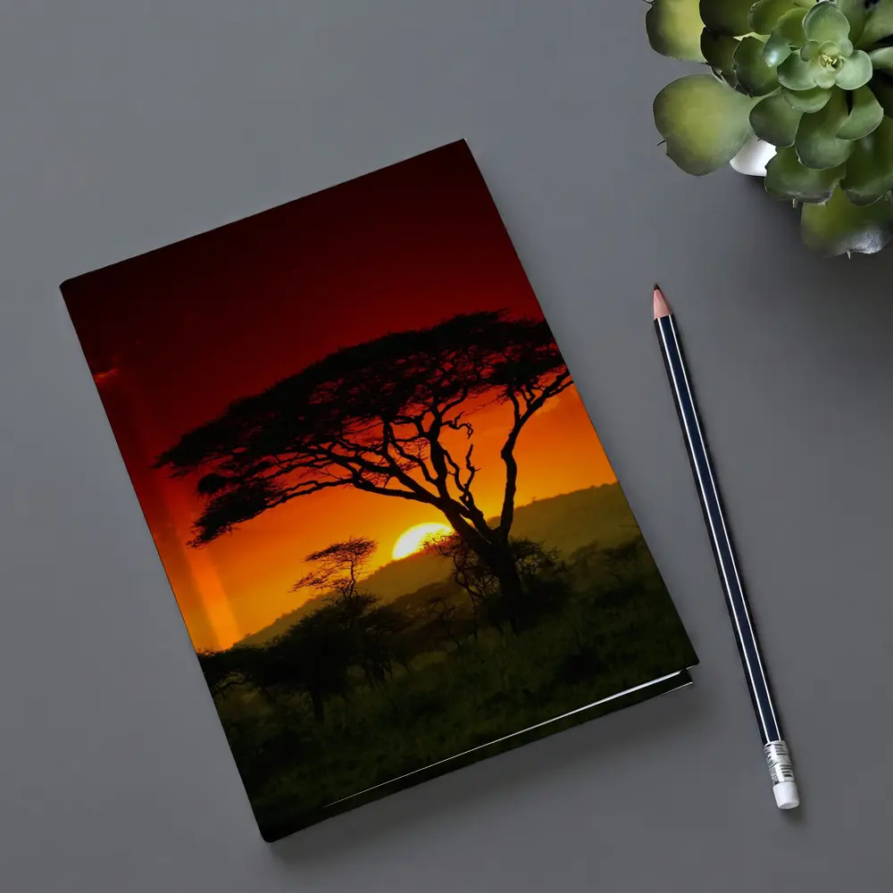 African Savanna Sunset Acacia Tree Silhouette – Notebooks
