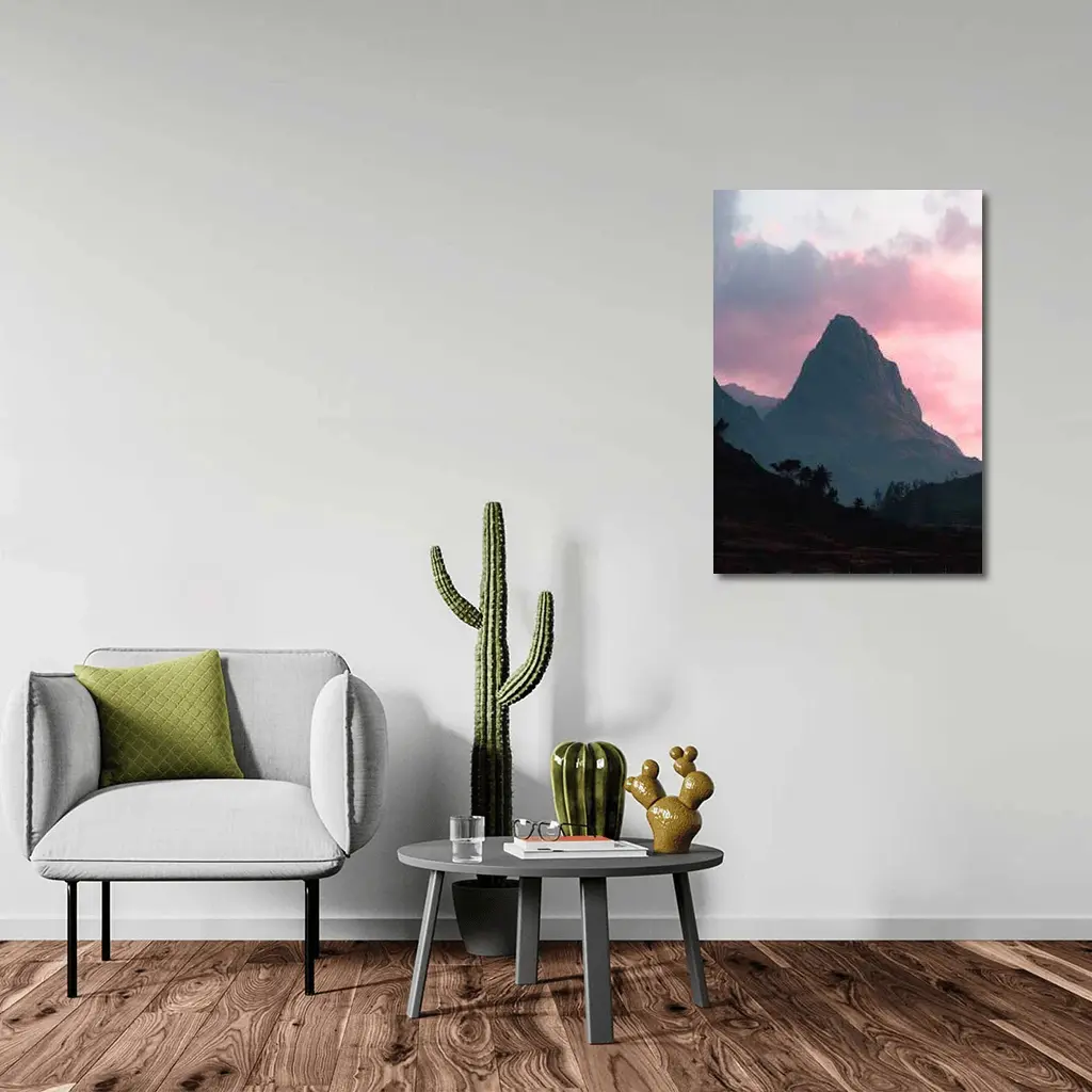 Sharp Mountain Peak Pink Sunset Sky – Wall Art