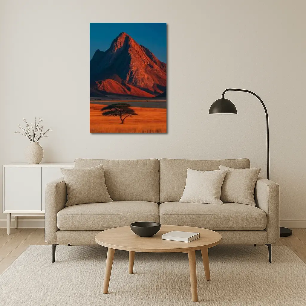 African Savanna Mountain Lone Acacia Sunset – Wall Art