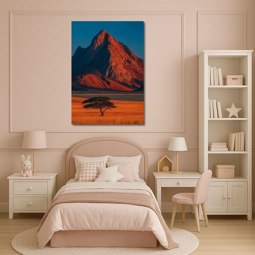 African Savanna Mountain Lone Acacia Sunset – Wall Art