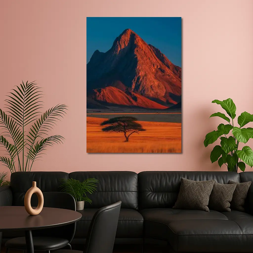 African Savanna Mountain Lone Acacia Sunset – Wall Art