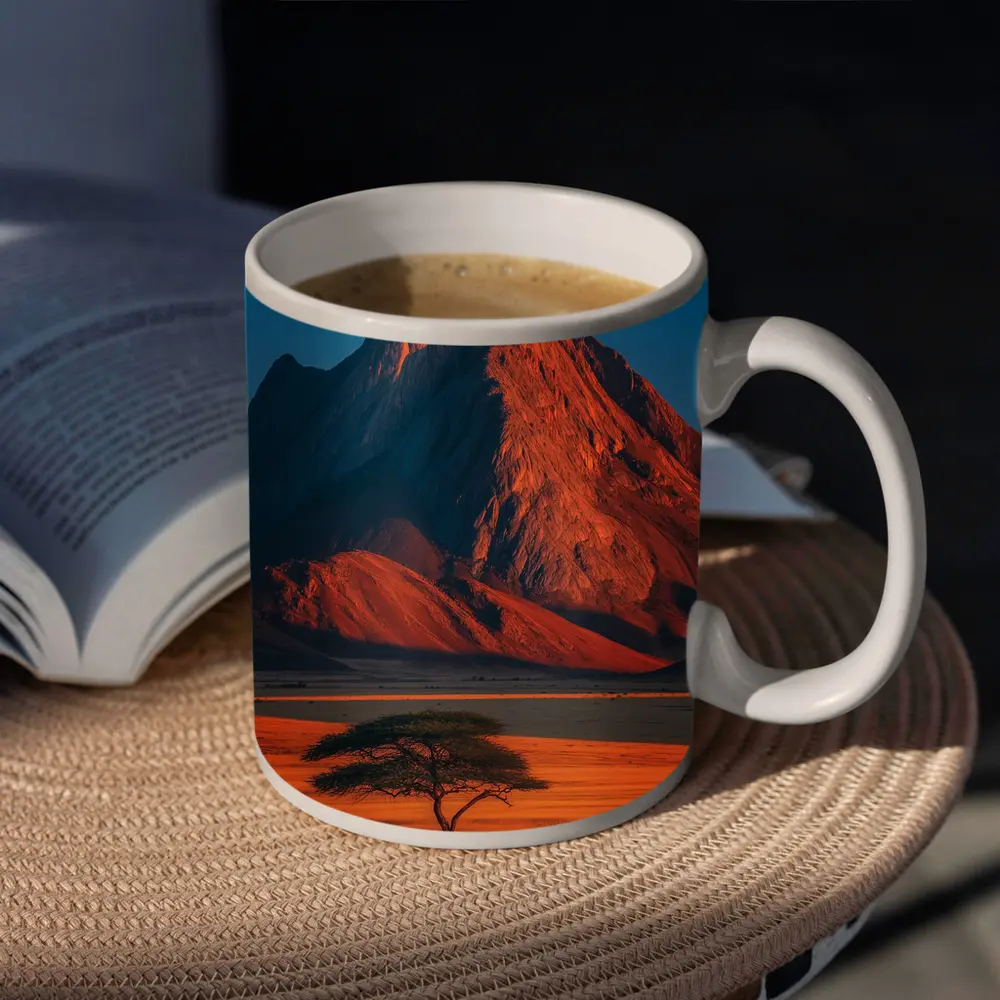 African Savanna Mountain Lone Acacia Sunset – Mugs