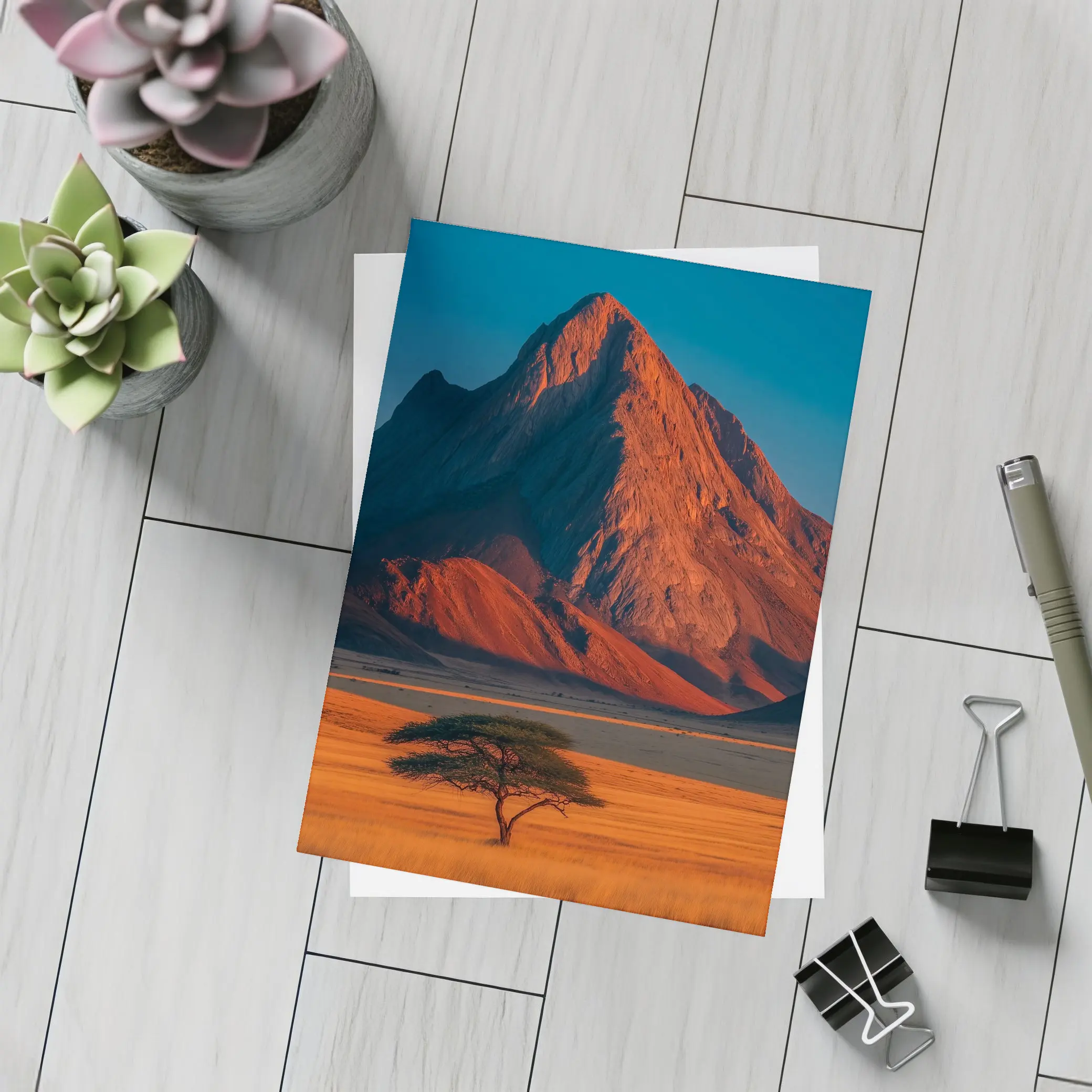 African Savanna Mountain Lone Acacia Sunset – Postcards