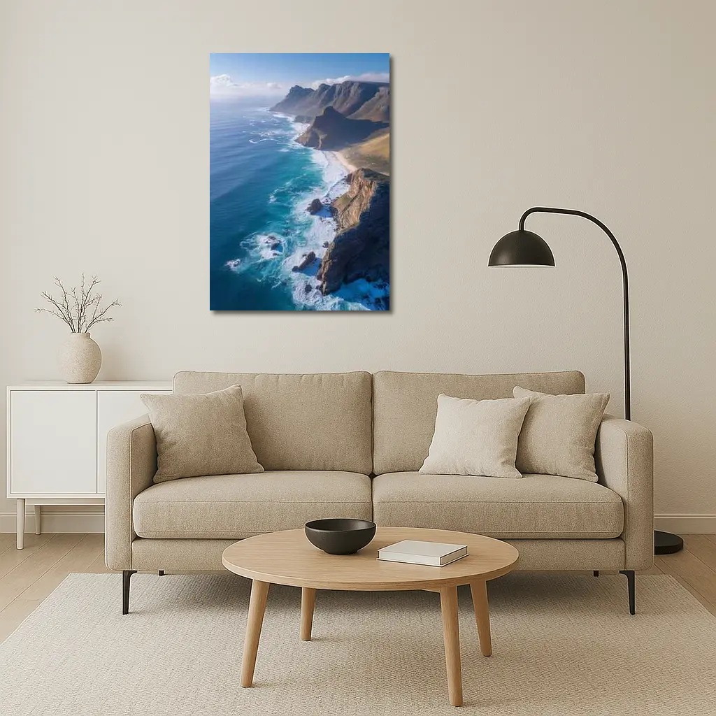 Aerial Coastal Cliffs Meeting Turquoise Ocean Waves – Wall Art
