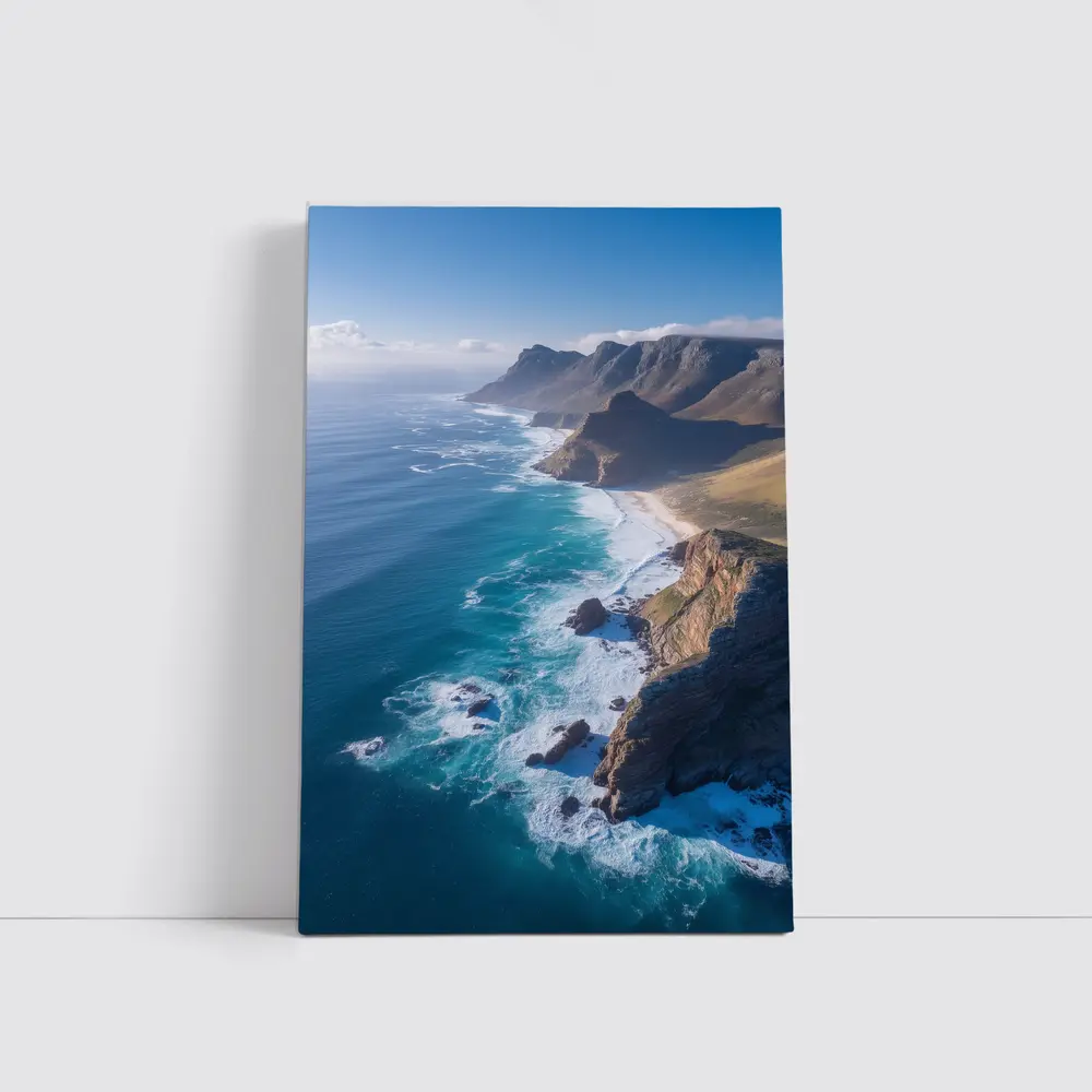 Aerial Coastal Cliffs Meeting Turquoise Ocean Waves – Wall Art